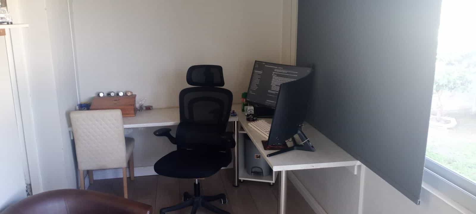 Custom white office desk built to fit a home office