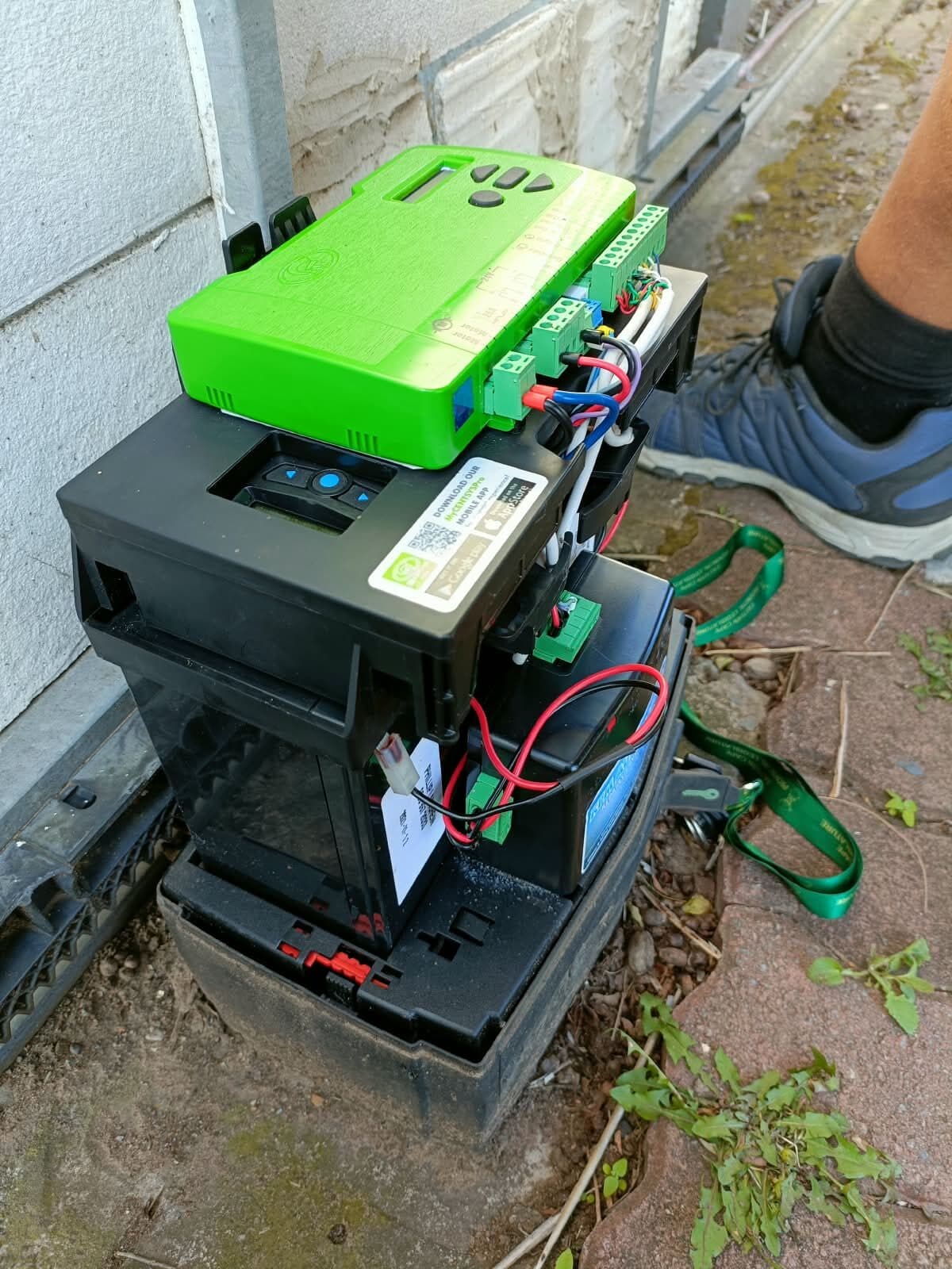 Gate motor controller and backup batteries fitted after a repair on a gate in East London