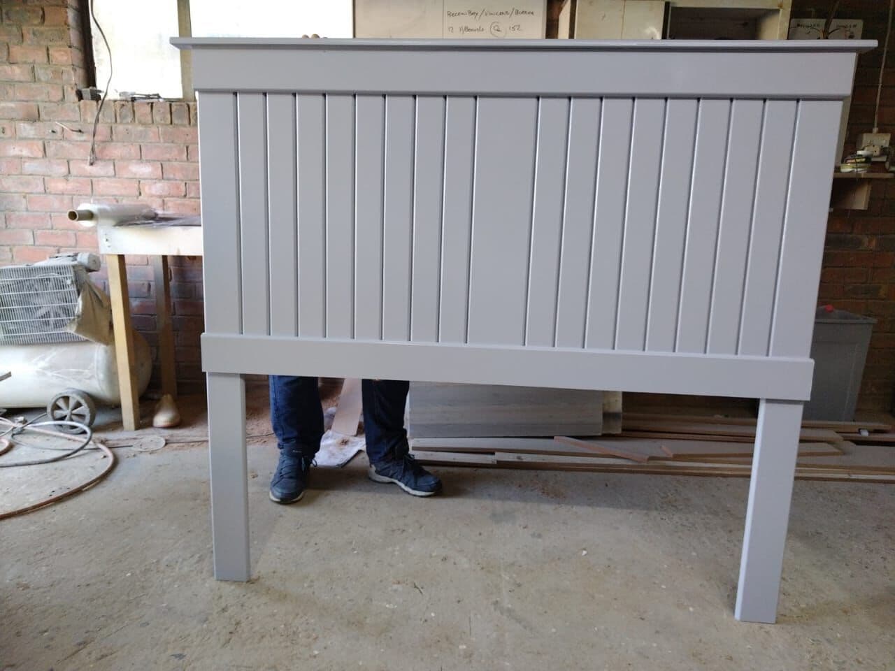 Grey vertical-panel headboard made to size